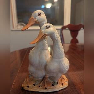 Vintage Porcelain Duck Pair Figurine Hand Painted Farmhouse Cottage Decor
